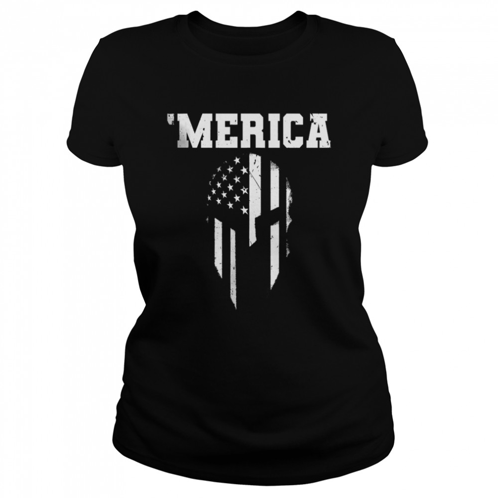 Spartan Helmet USA Flag Merica 4th of July Classic Women's T-shirt