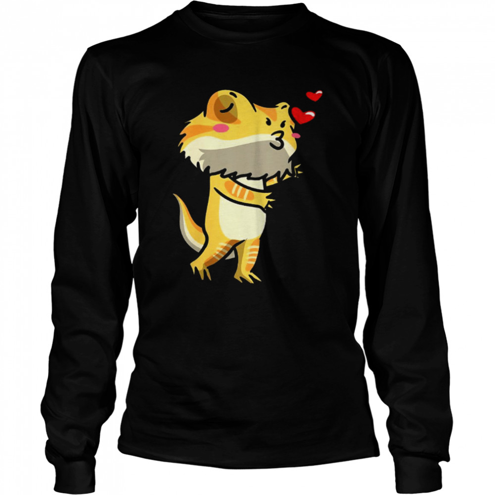 Bearded Dragon Pogona Reptile Lizard Kisses Long Sleeved T-shirt