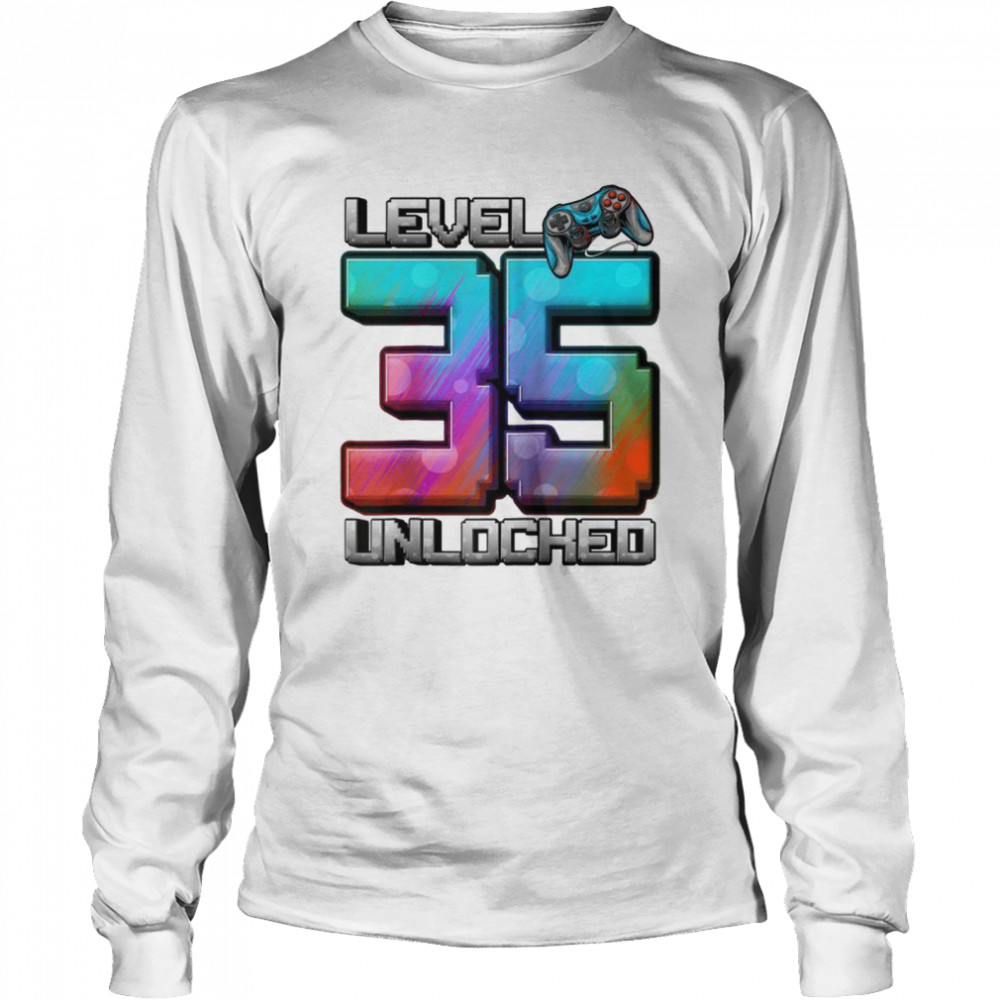 Level 35 Unlocked Awesome Since 1987 35th Birthday Gaming Long Sleeved T-shirt