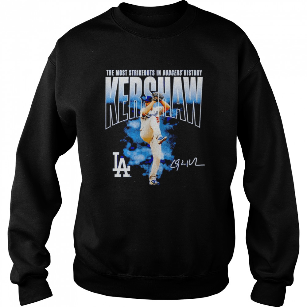 los Angeles Dodgers Clayton Kershaw the most strikeouts in Dodgers history signature shirt Unisex Sweatshirt