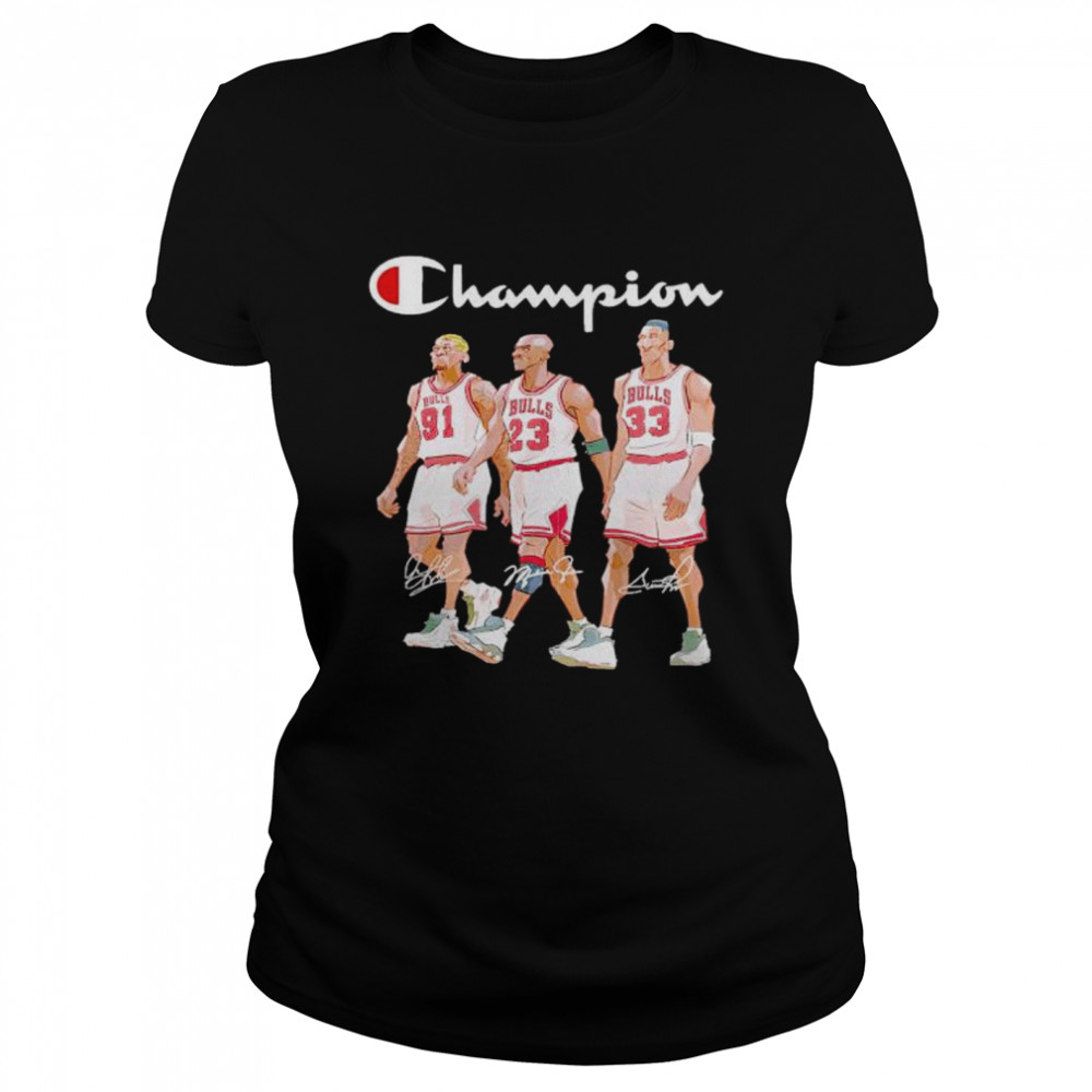 chicago Bulls champion Dennis Rodman Michael Jordan and Scottie Pippen signatures shirt Classic Women's T-shirt