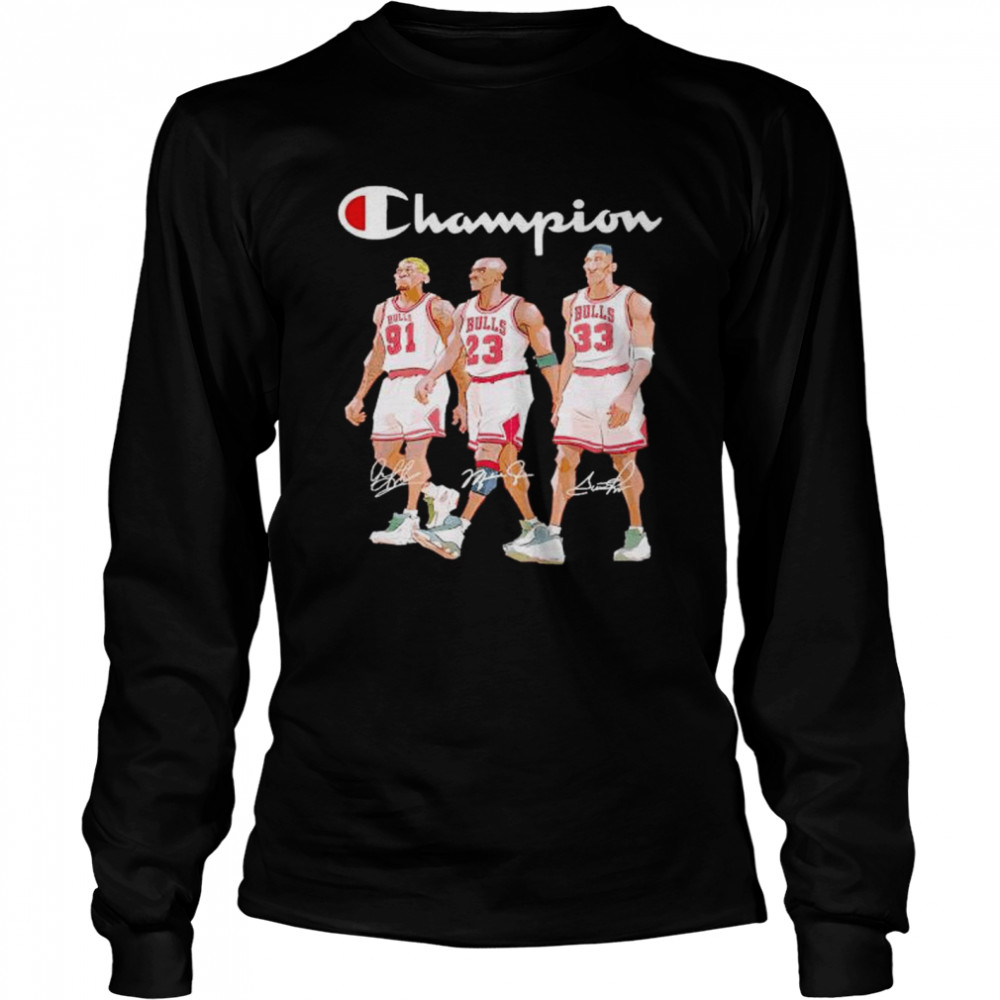 chicago Bulls champion Dennis Rodman Michael Jordan and Scottie Pippen signatures shirt Long Sleeved T-shirt