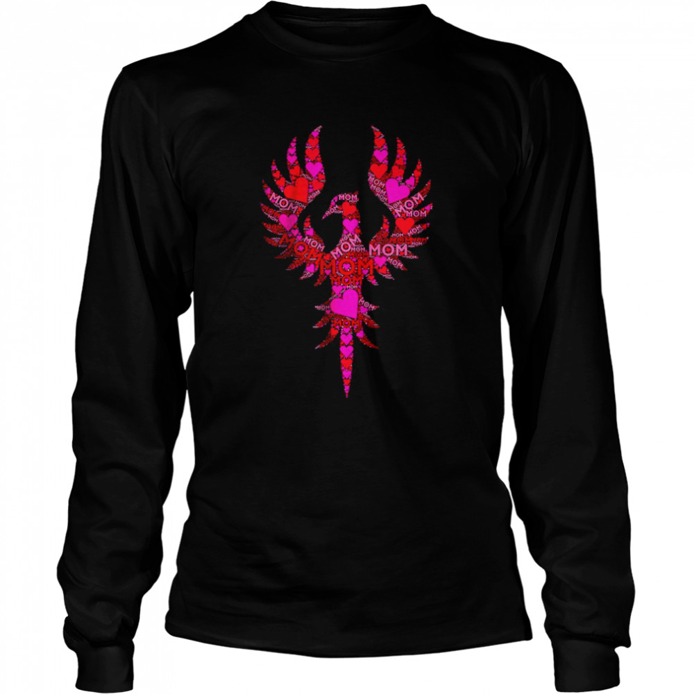 Pink Red Heart Love Mom Phoenix Bird T- Long Sleeved T-shirt