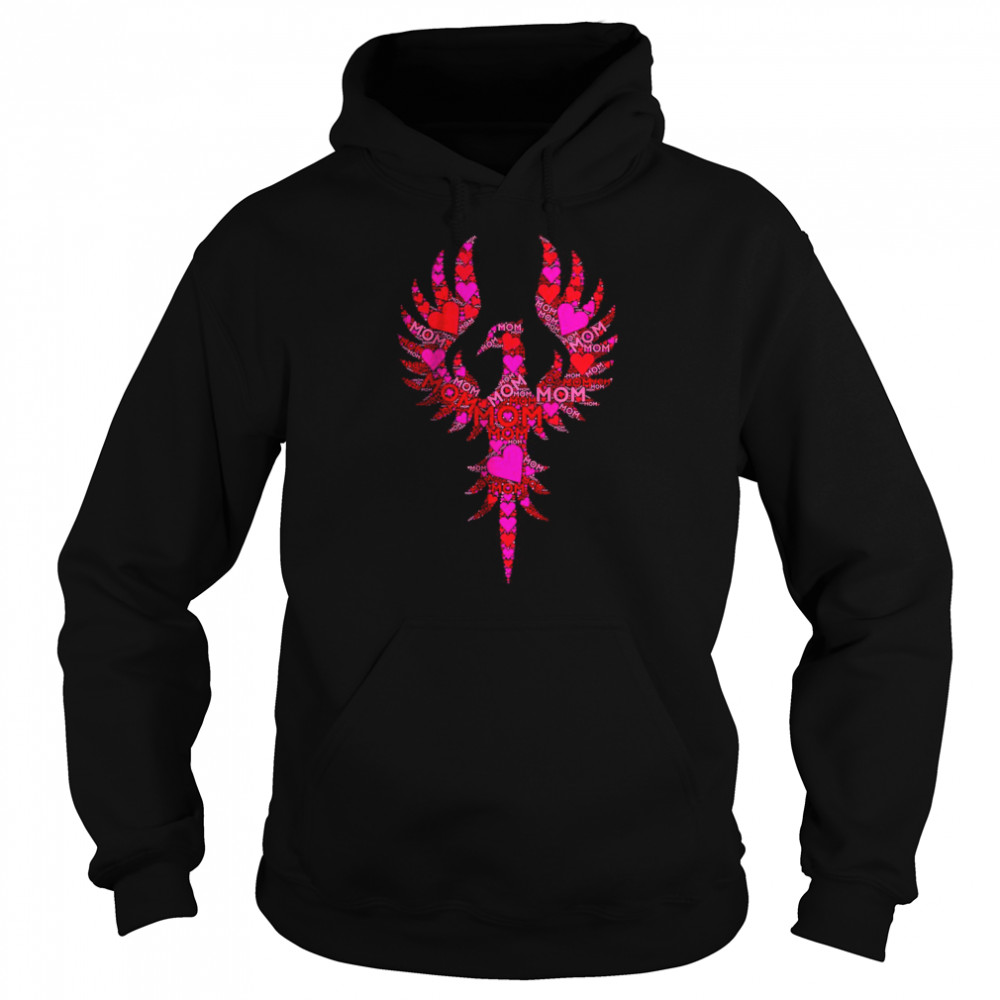 Pink Red Heart Love Mom Phoenix Bird T- Unisex Hoodie