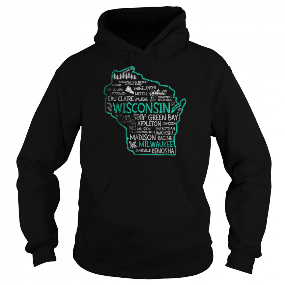 Wisconsin Green Bay Osseo Kenosha Racine Milwaukee Map T- Unisex Hoodie