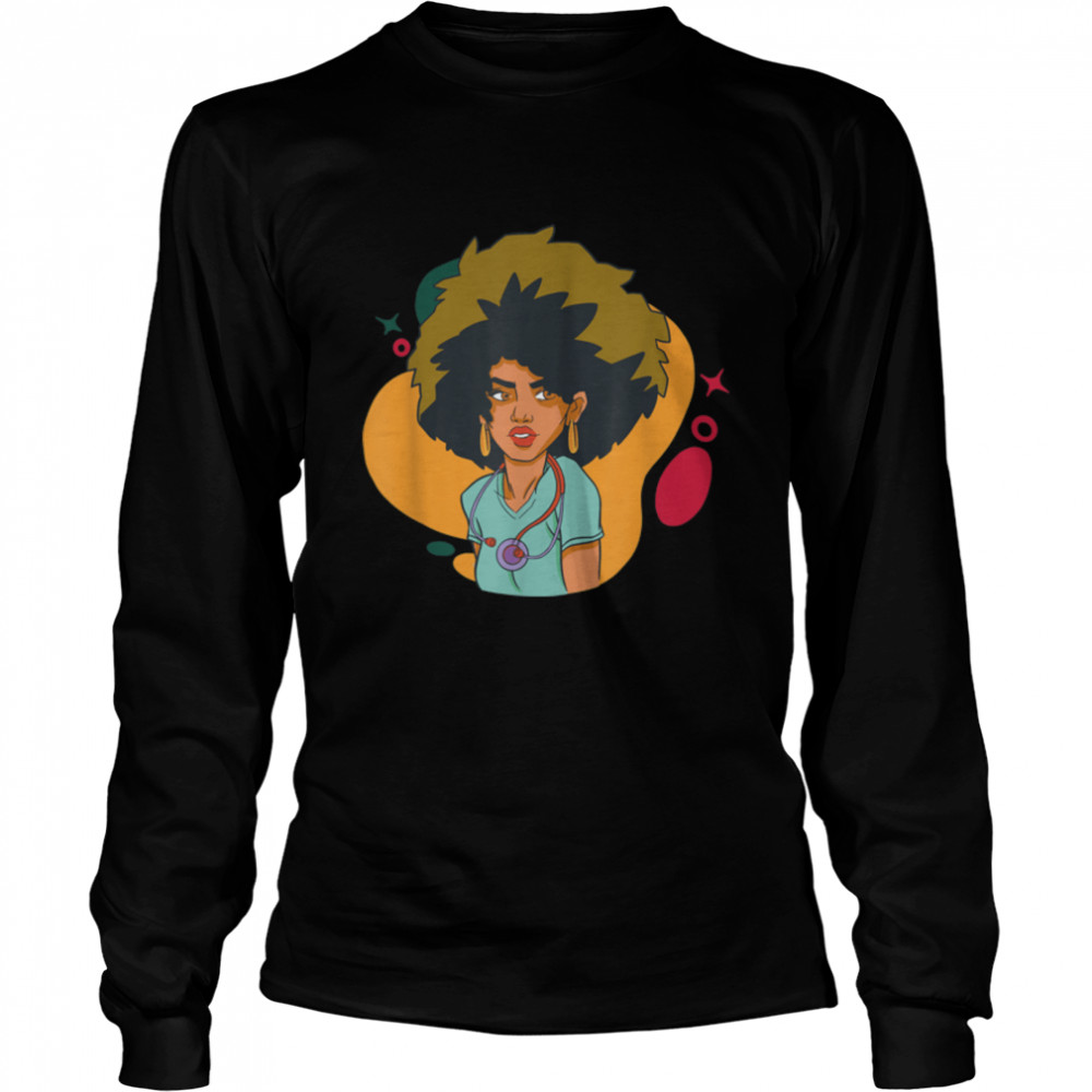 Black Nurse Uniform Face Mask Afro African Women Funny Gift T- B0B1BRCBCM Long Sleeved T-shirt