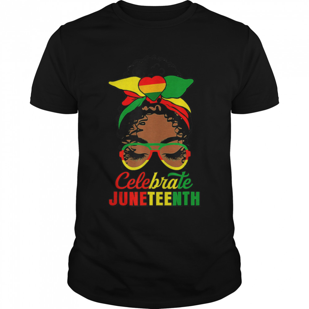 Cute Black Messy Bun Girls Kids Juneteenth Celebrating 1865 T- B0B1BX9ZGB Classic Men's T-shirt