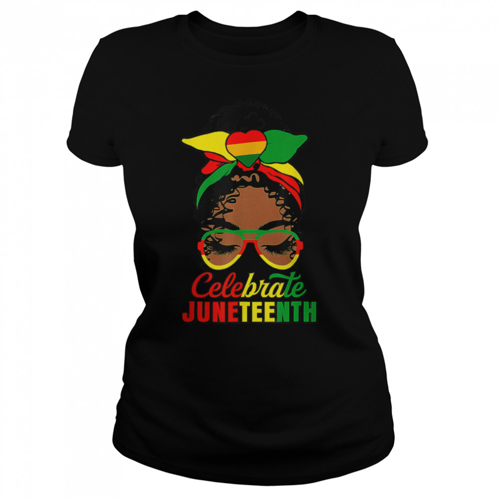 Cute Black Messy Bun Girls Kids Juneteenth Celebrating 1865 T- B0B1BX9ZGB Classic Women's T-shirt