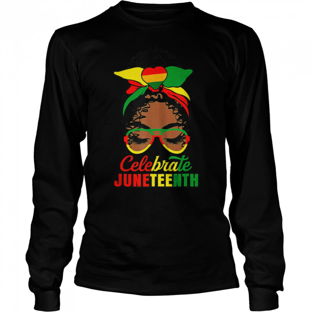 Cute Black Messy Bun Girls Kids Juneteenth Celebrating 1865 T- B0B1BX9ZGB Long Sleeved T-shirt