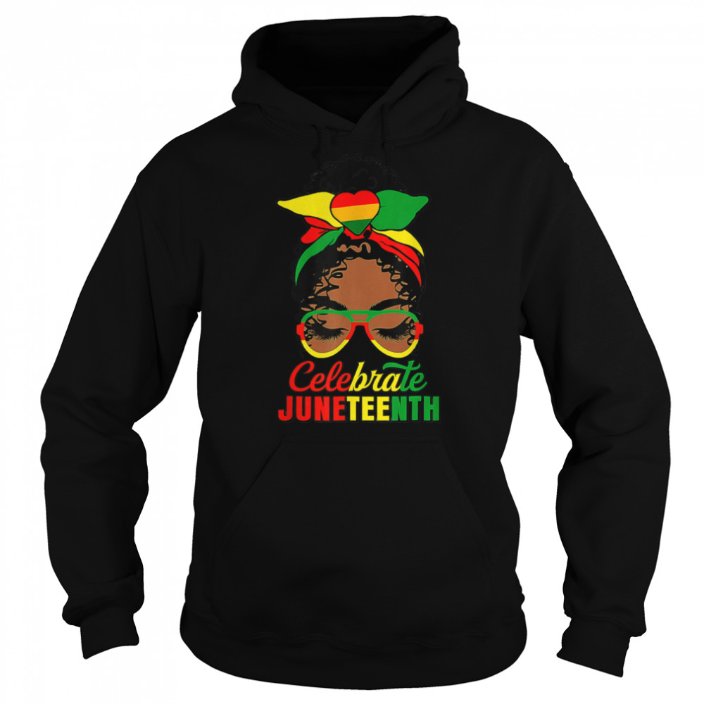 Cute Black Messy Bun Girls Kids Juneteenth Celebrating 1865 T- B0B1BX9ZGB Unisex Hoodie