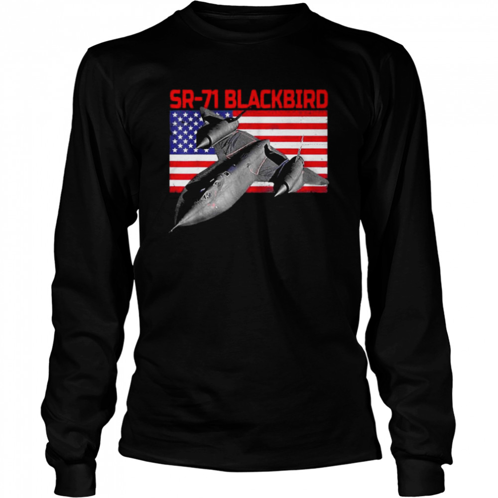 Sr-71 blackbird in action and patriotic American flag shirt Long Sleeved T-shirt