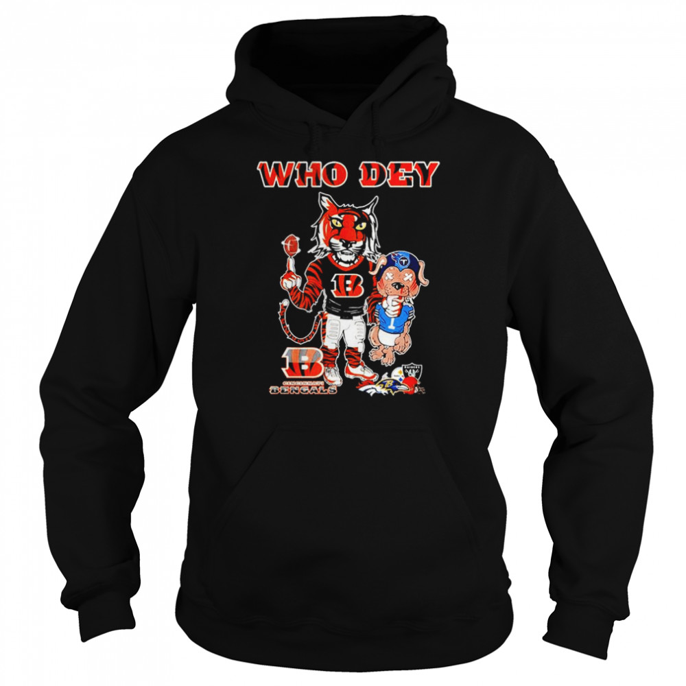 Cartoon Cincinnati Bengals Who Dey vs Tennessee Titans Champions 2022 shirt Unisex Hoodie