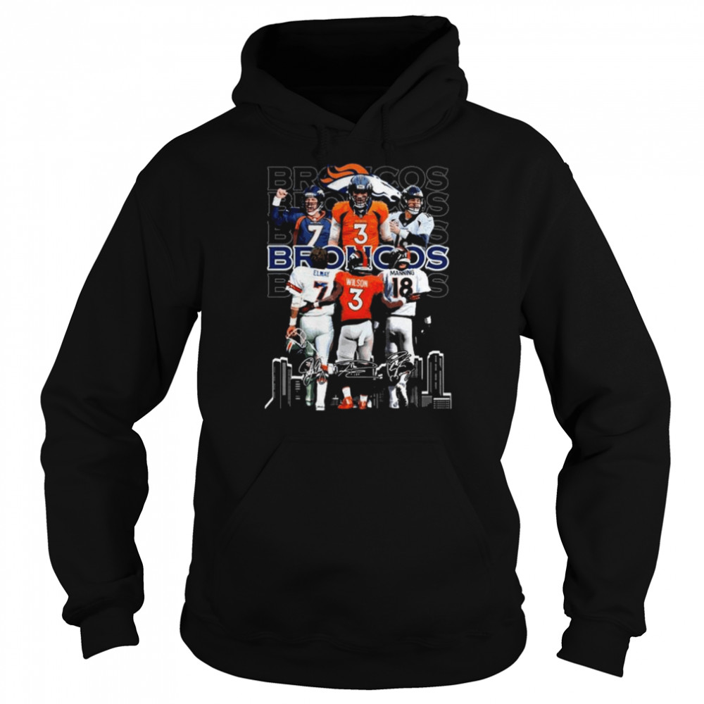 Denver broncos john elway russell wilson and peyton manning signatures shirt Unisex Hoodie