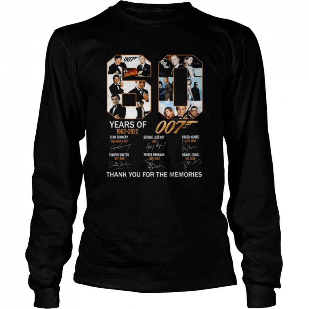 James Bond 007 60 years of 1962 2022 thank you for the memories signatures shirt Long Sleeved T-shirt