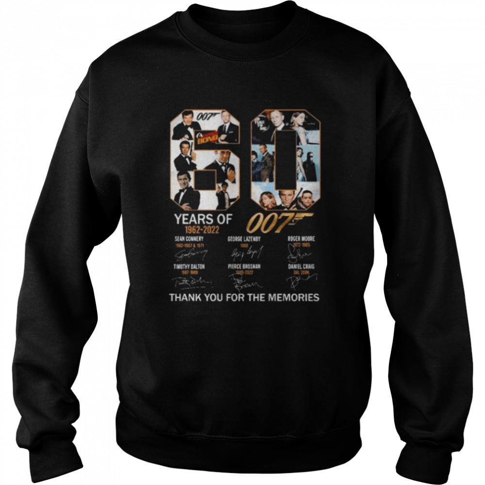 James Bond 007 60 years of 1962 2022 thank you for the memories signatures shirt Unisex Sweatshirt