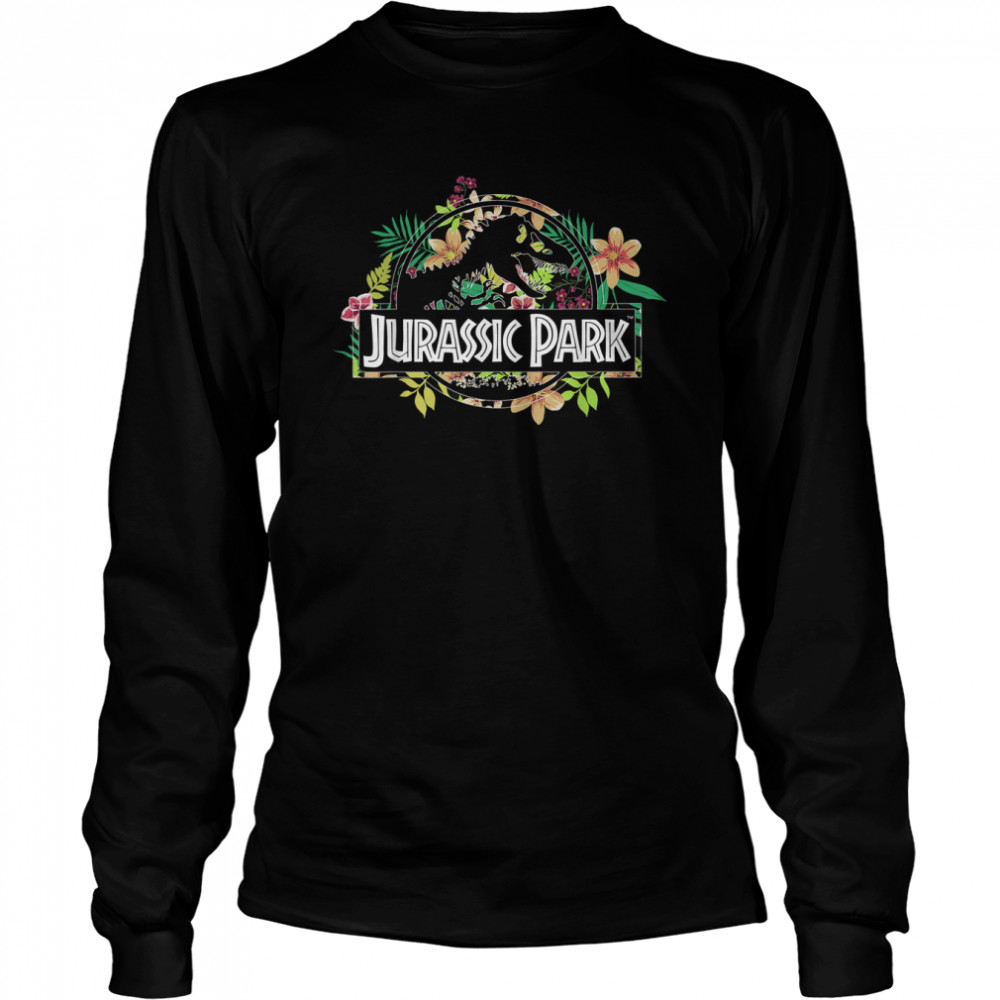 Jurassic Park Floral Tropical Fossil Logo Graphic T- Long Sleeved T-shirt
