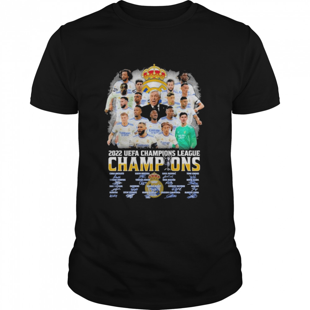 Real Madrid Team 2022 UEFA Champions League Champions Benzema and Modric and Kross Signautres Classic Men's T-shirt