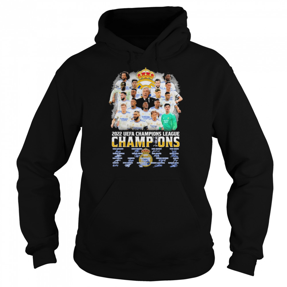 Real Madrid Team 2022 UEFA Champions League Champions Benzema and Modric and Kross Signautres Unisex Hoodie