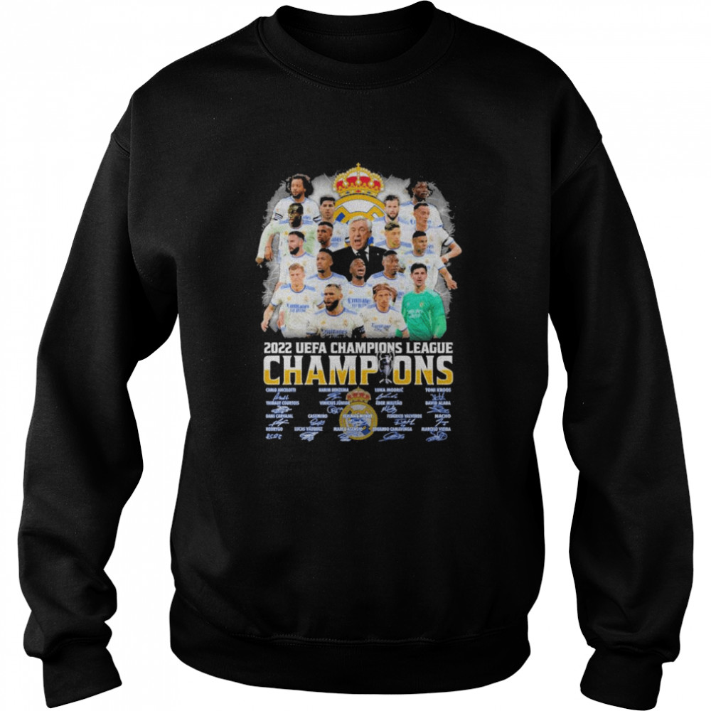 Real Madrid Team 2022 UEFA Champions League Champions Benzema and Modric and Kross Signautres Unisex Sweatshirt