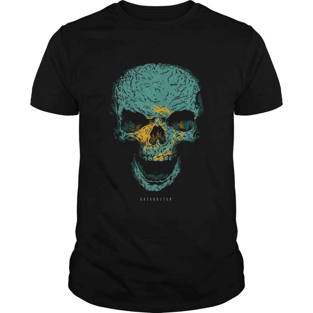 Skull with Kazakhstan Flag Skeleton Kazakhstani Roots Classic Men's T-shirt