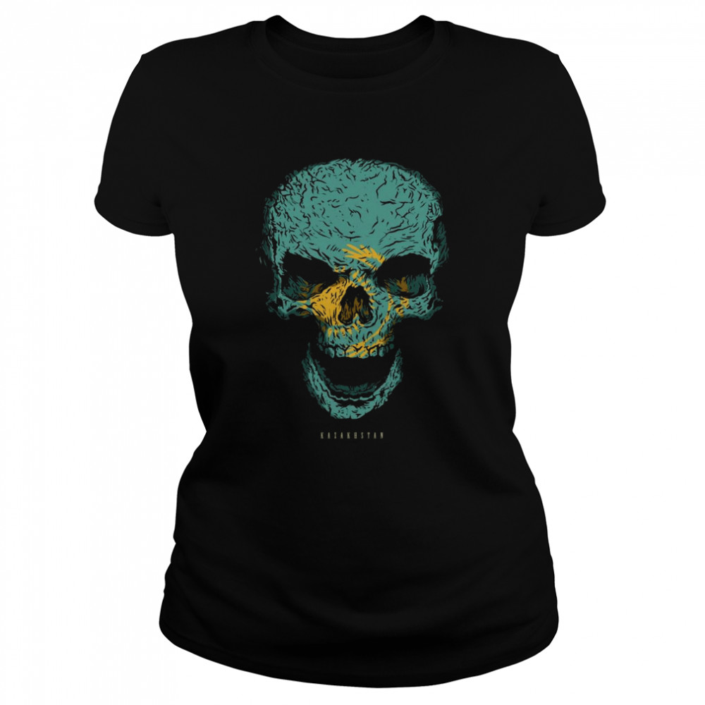 Skull with Kazakhstan Flag Skeleton Kazakhstani Roots Classic Women's T-shirt