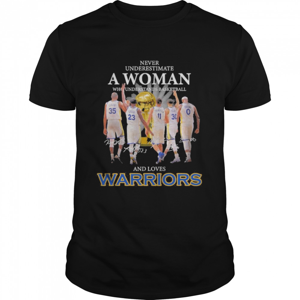 Never underestimate a Woman who understands basketball and loves Warriors Burant and Green and Thompson and Curry and Cousins signatures shirt Classic Men's T-shirt