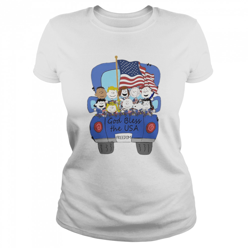 The Peanuts Characters God Bless The USA freedom 4th of July Classic Women's T-shirt