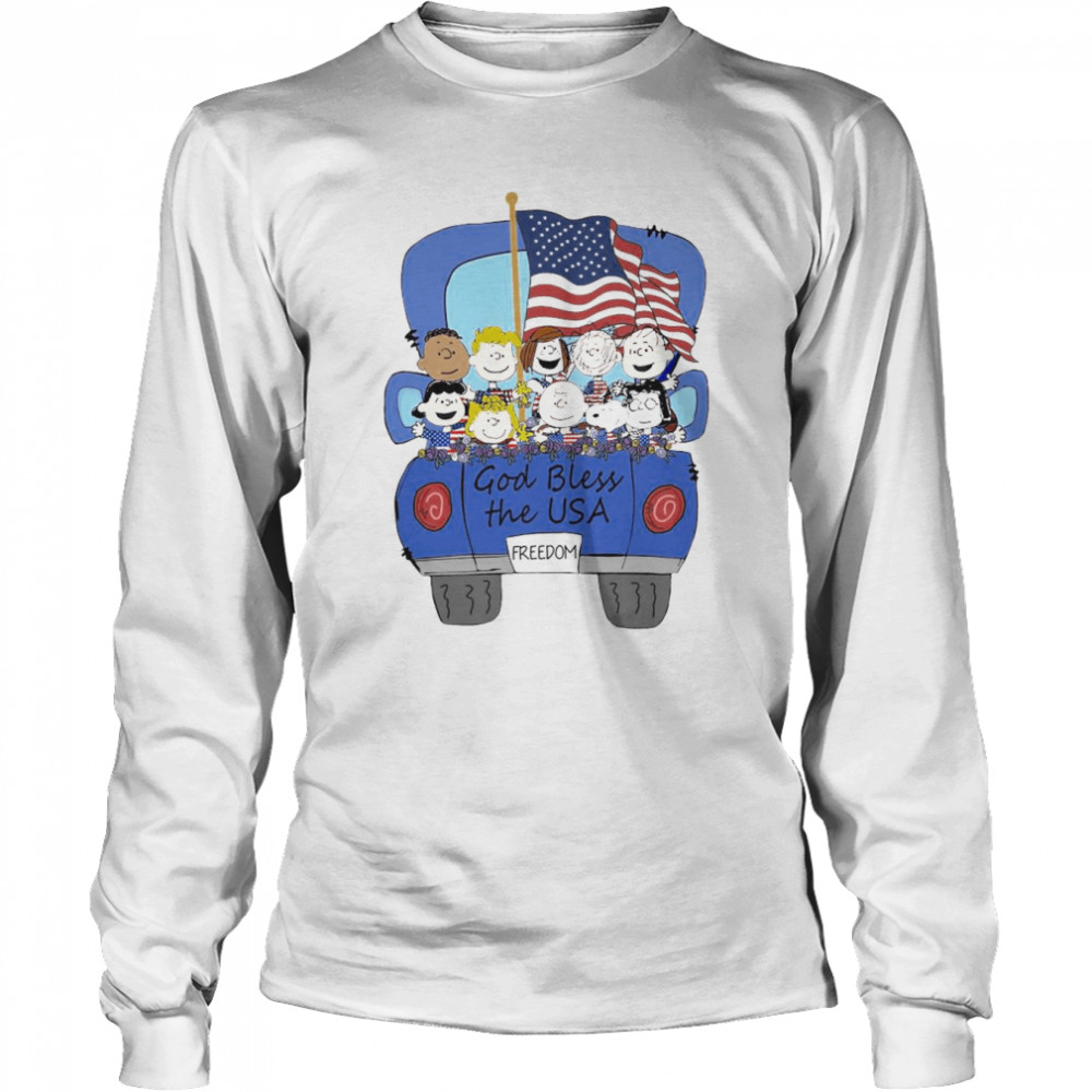 The Peanuts Characters God Bless The USA freedom 4th of July Long Sleeved T-shirt