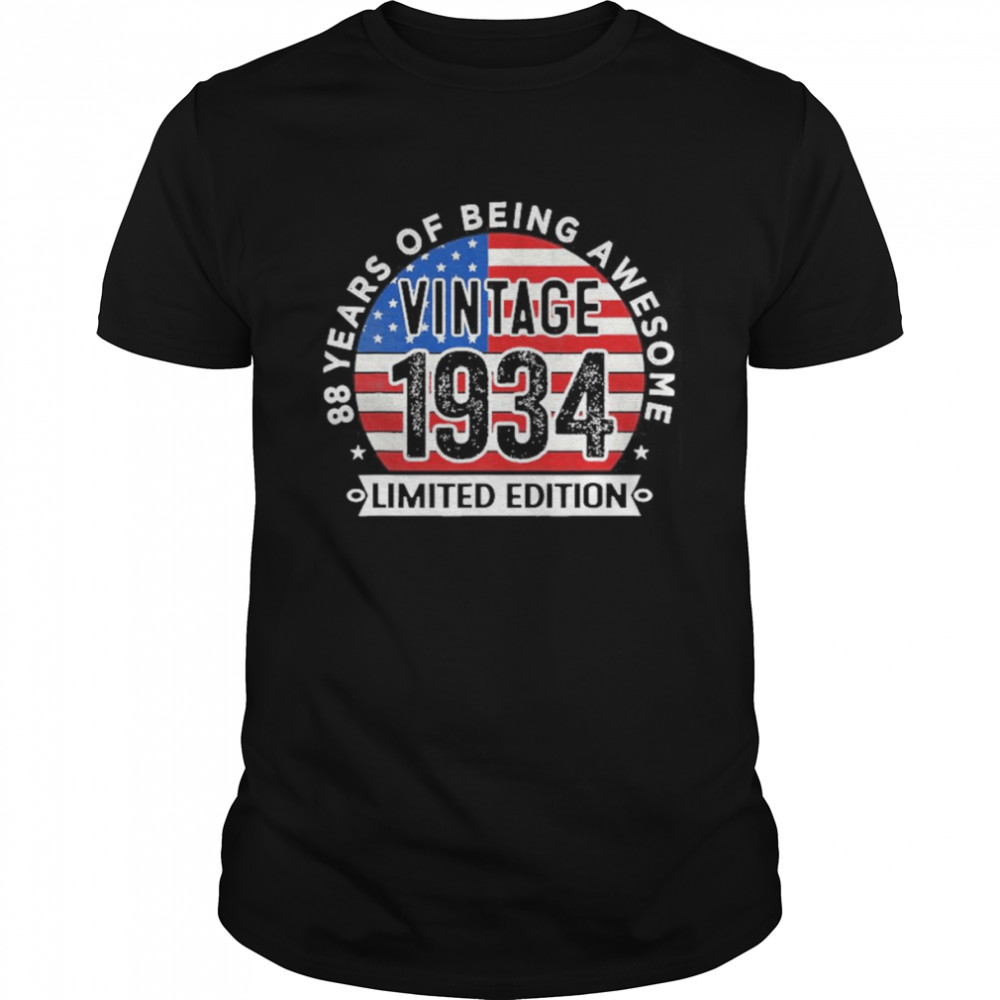 88Th Birthday Gifts Men Vintage 1934-88 Years Old Usa Flag Classic Men's T-shirt