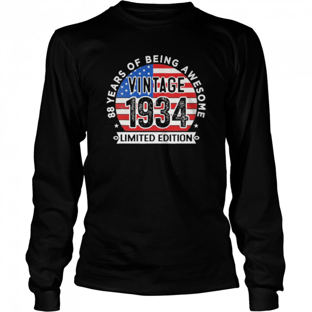 88Th Birthday Gifts Men Vintage 1934-88 Years Old Usa Flag Long Sleeved T-shirt