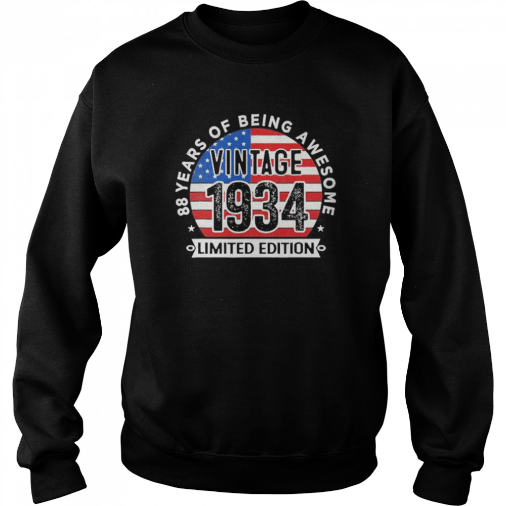 88Th Birthday Gifts Men Vintage 1934-88 Years Old Usa Flag Unisex Sweatshirt