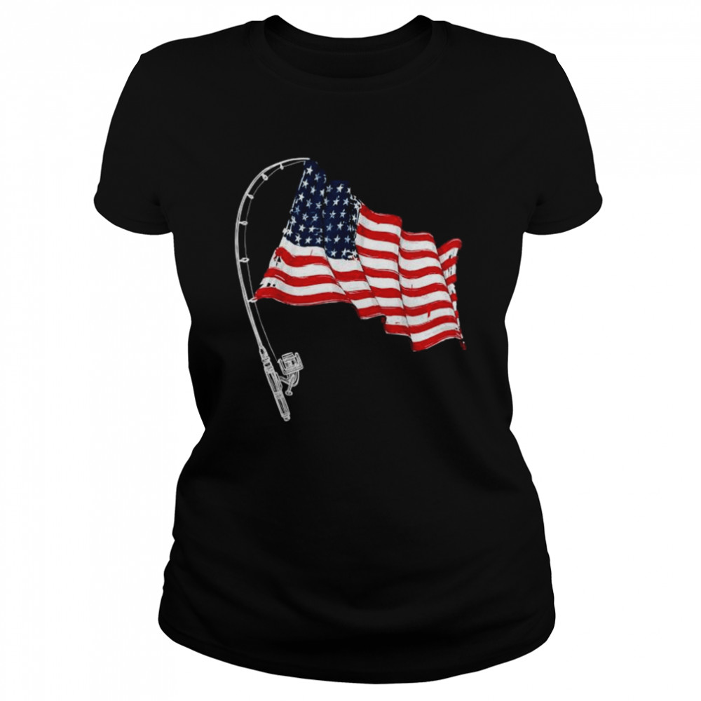 Fishing American flag fisherman patriotic day 4th of july shirt - T Shirt  Classic
