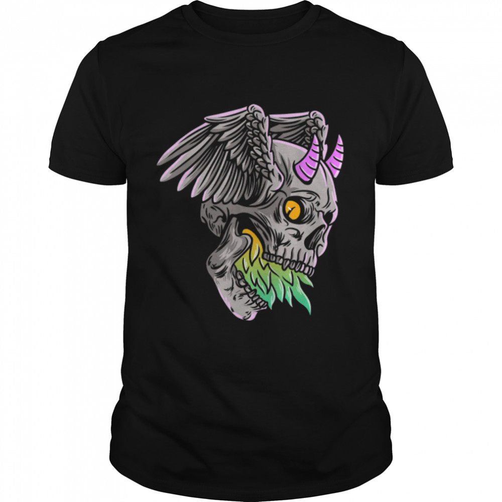 Winged Devil Demon Skull Satanic Occult Evil Gothic Emo Punk T- B0B356R5LJ Classic Men's T-shirt