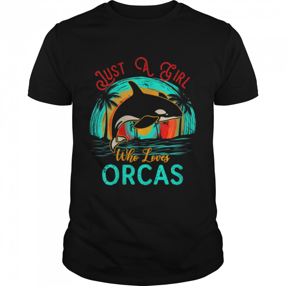Womens Vintage Retro Just A Girl Who Loves Orcas On Beach Lover V-Neck T- B0B4JXJM93 Classic Men's T-shirt