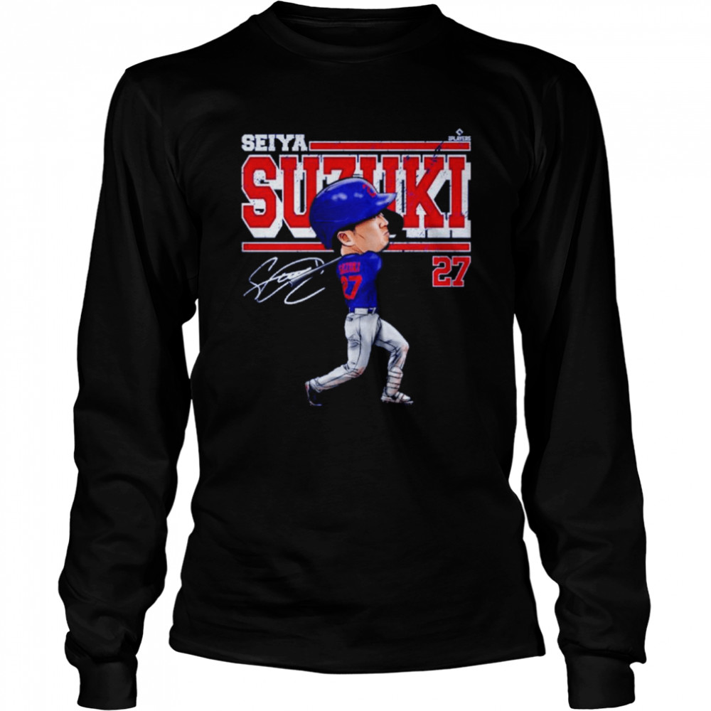 Seiya Suzuki Chicago C Cartoon Baseball Signatures Long Sleeved T-shirt