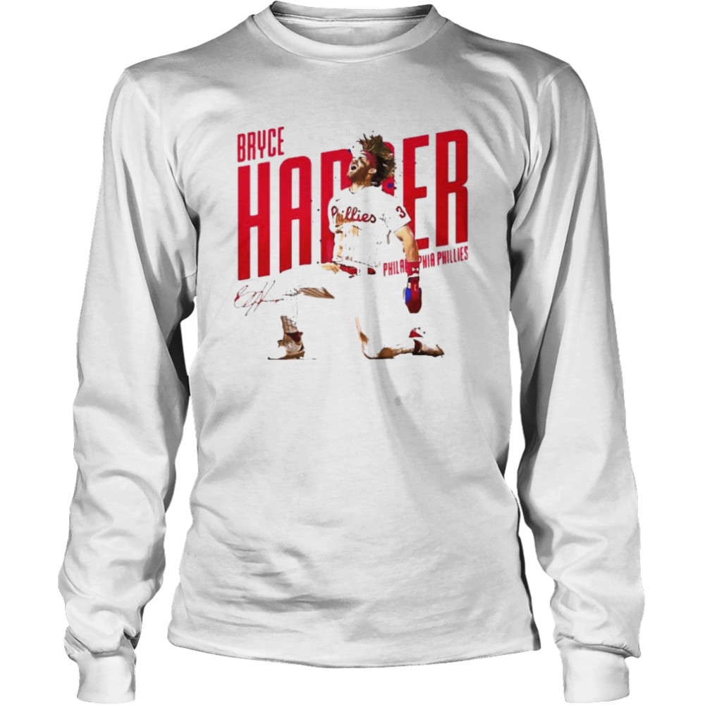 Philadelphia Phillies Bryce Harper Signatures Long Sleeved T-shirt