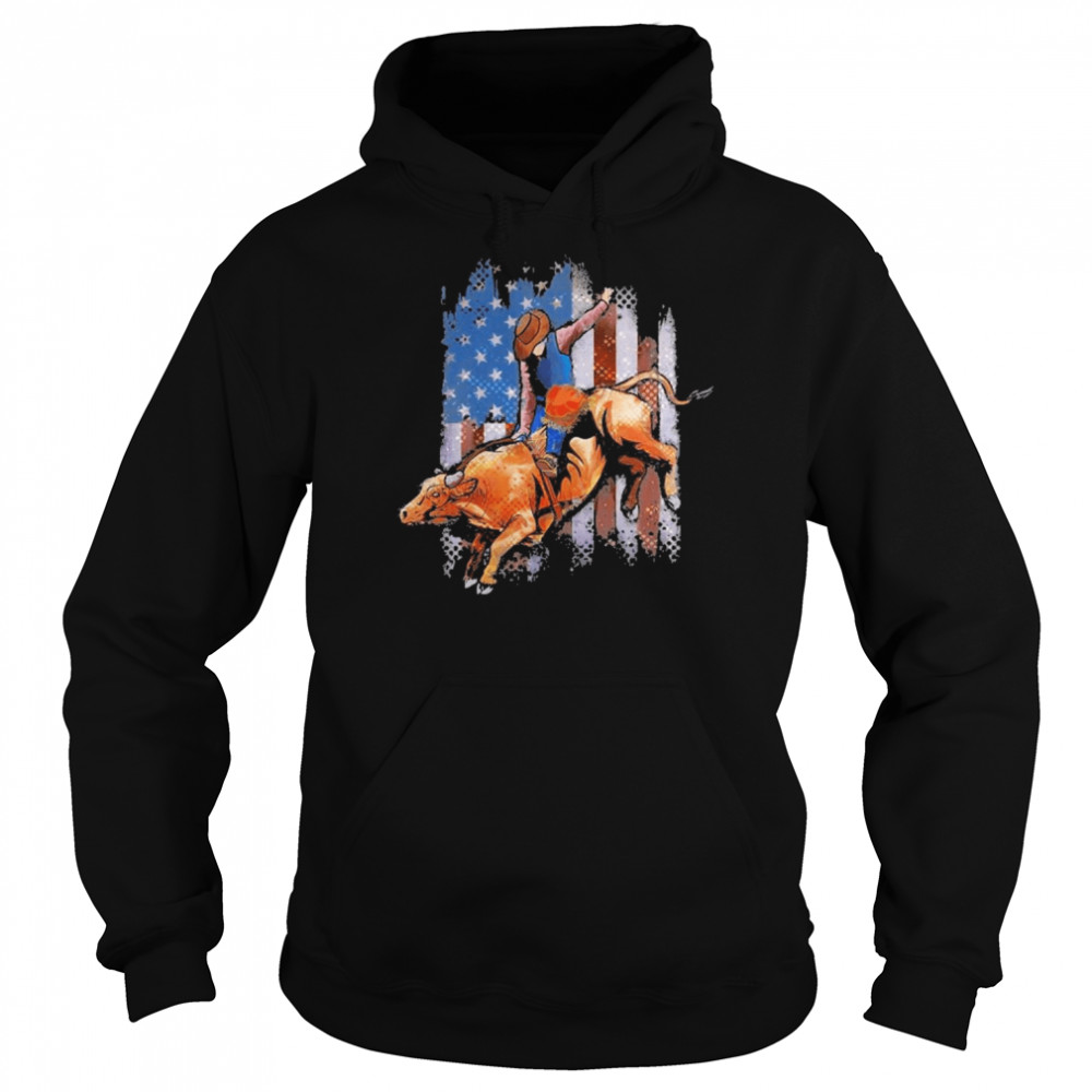 Rodeo Bull Riding American Flag Unisex Hoodie