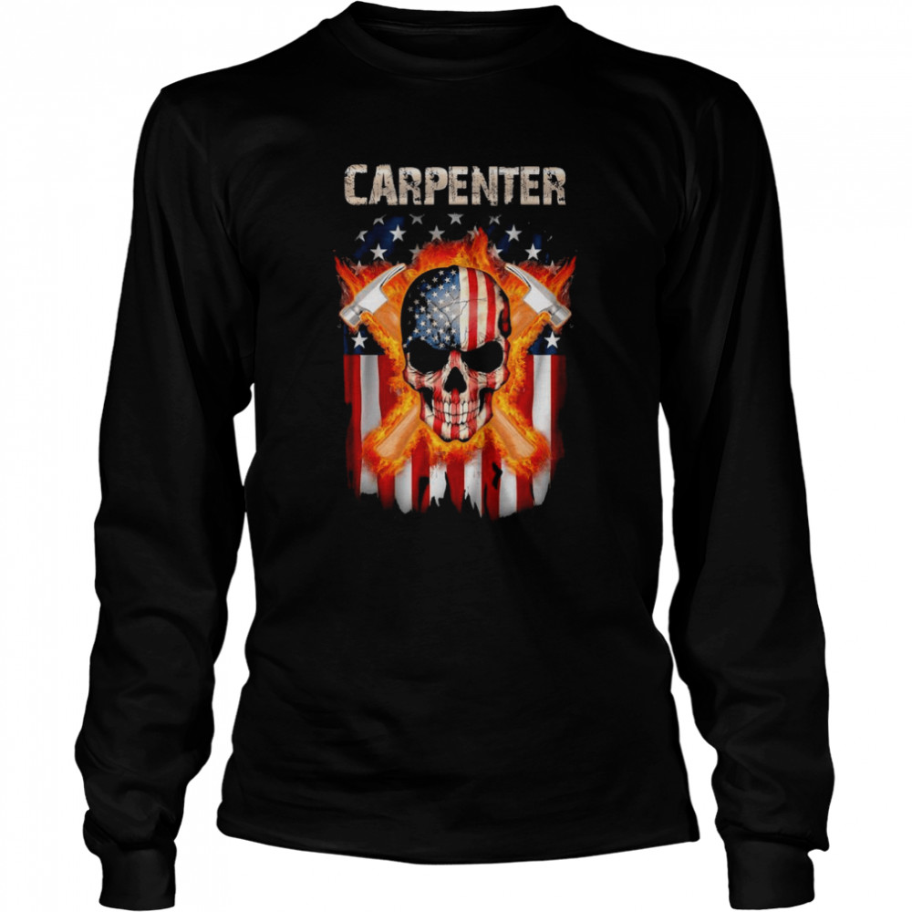 Skull Carpenter American flag shirt Long Sleeved T-shirt