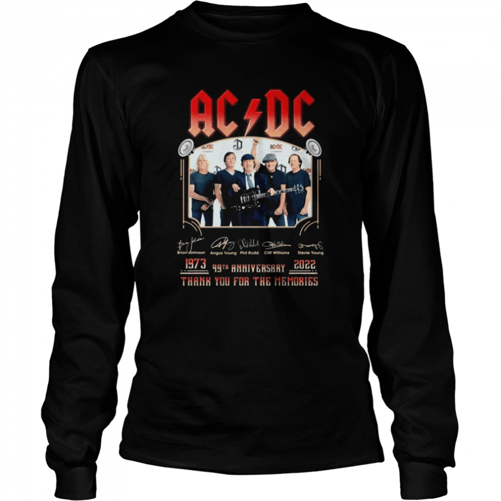 AC DC 1973-2022 49th Anniversary Thank You For The Memories Signatures Long Sleeved T-shirt