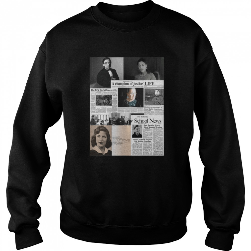 Justice Ruth Bader Ginsburg Newspaper Collage Supreme Court shirt