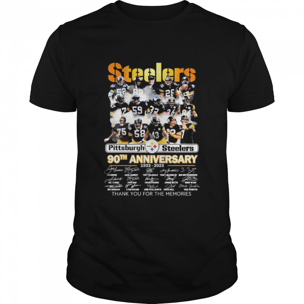 The Steelers Team 90th Anniversary 1933-2023 Signatures Thank You For The Memories Shirt