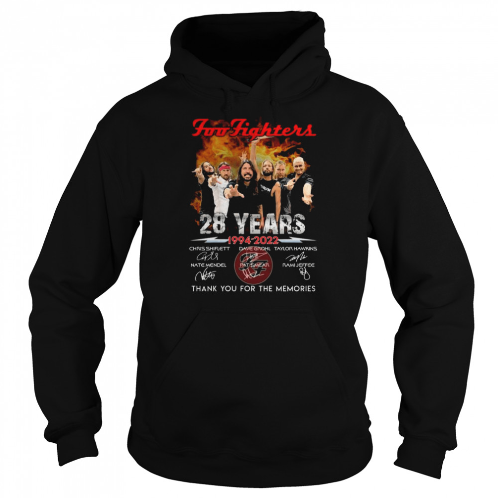 Foo Fighters 28 Years Anniversary 1994-2022 Signatures Thank You For The Memories T- Unisex Hoodie