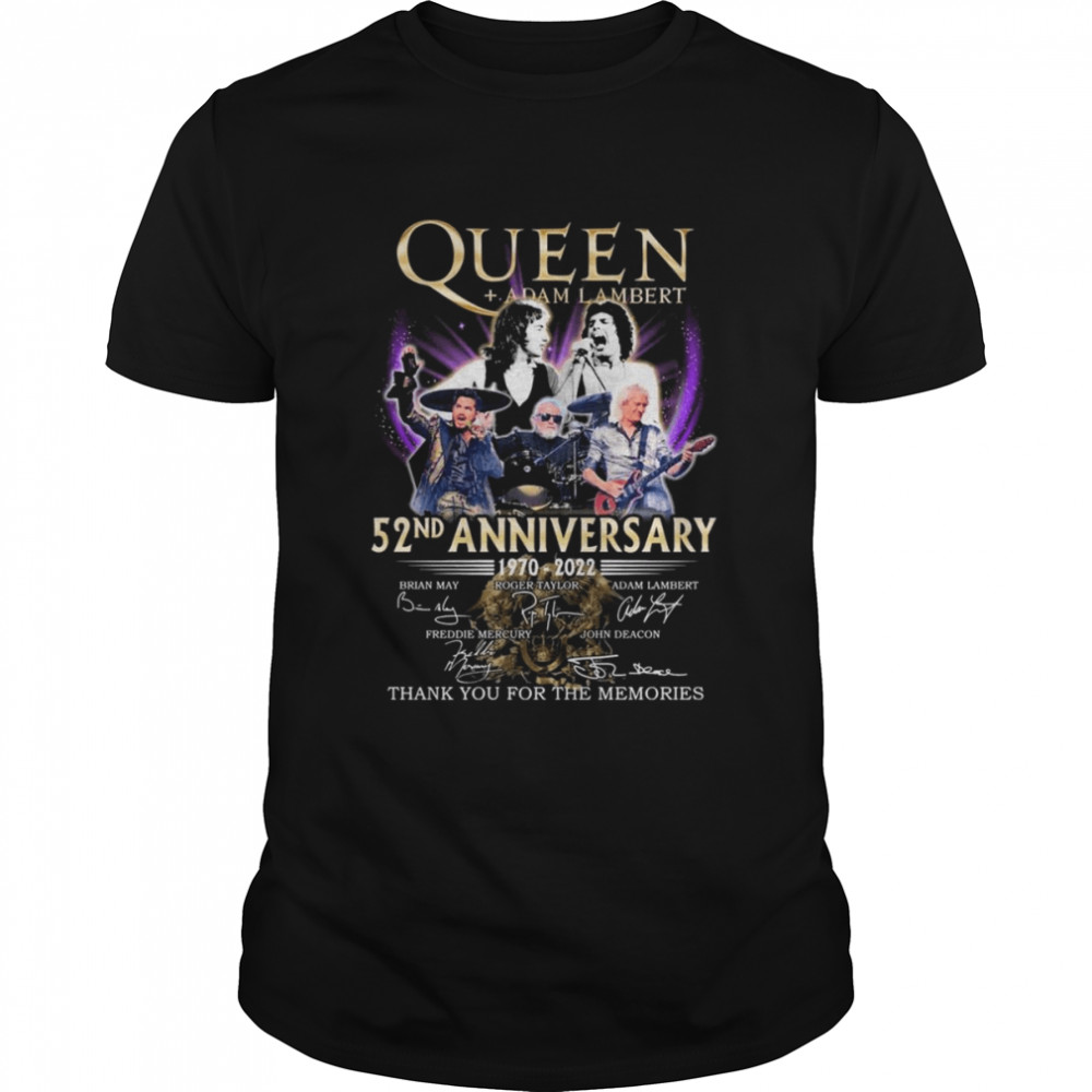 Queen + Adam Lambert 52nd Anniversary 1970-2022 Thank You For The Memories Signatures Shirt