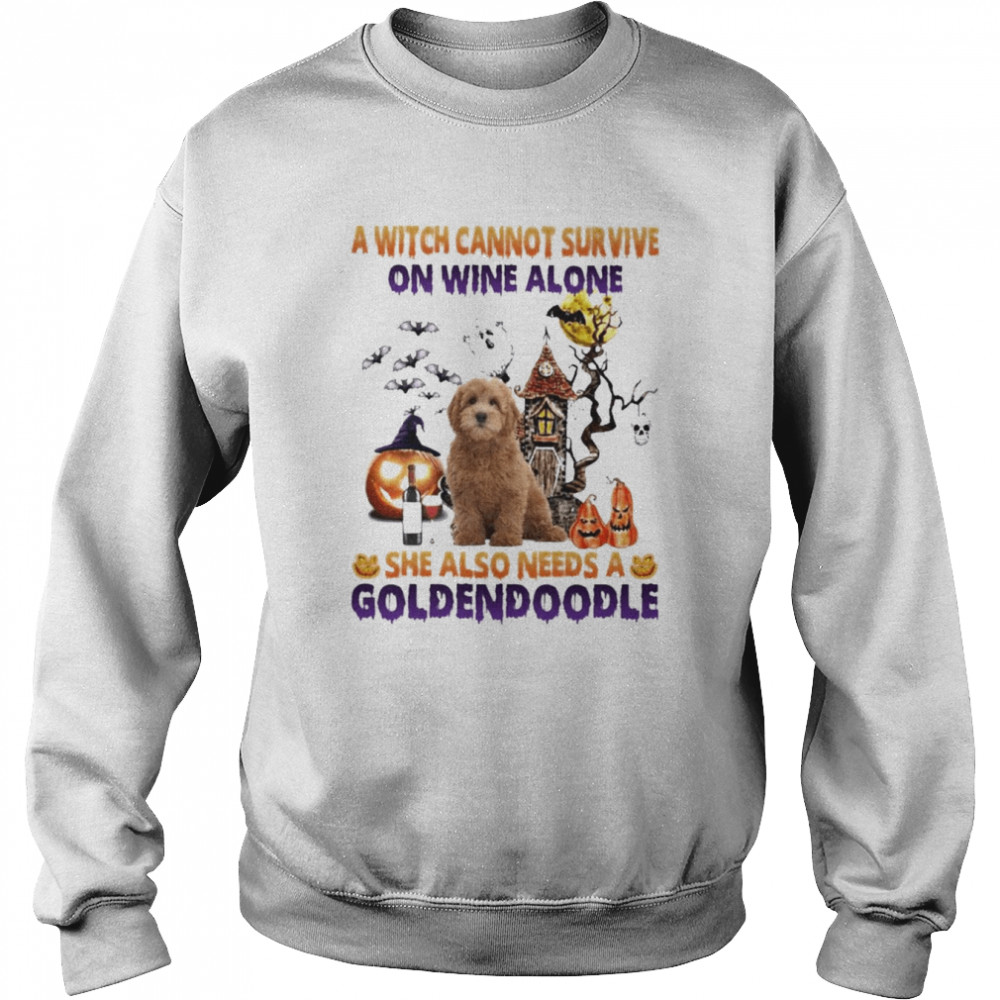 A Witch cannot survive on wine alone she also needs a Red Goldendoodle Halloween shirt Unisex Sweatshirt