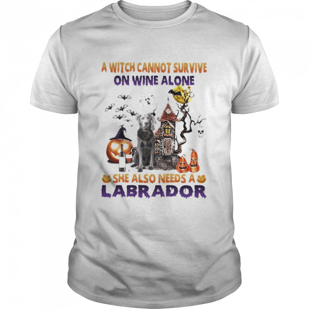 A Witch cannot survive on wine alone she also needs a Silver Labrador Halloween shirt Classic Men's T-shirt