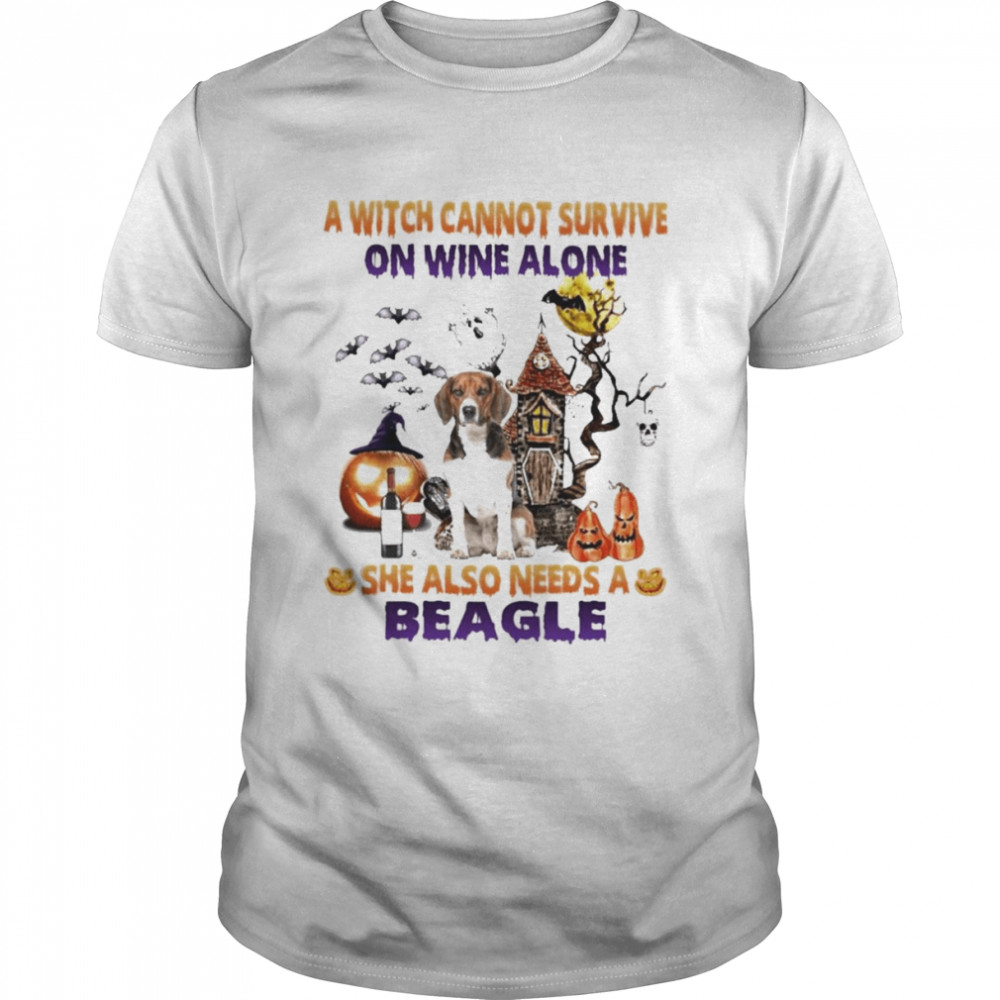 A Witch cannot survive on wine alone she also needs a White Beagle Halloween shirt