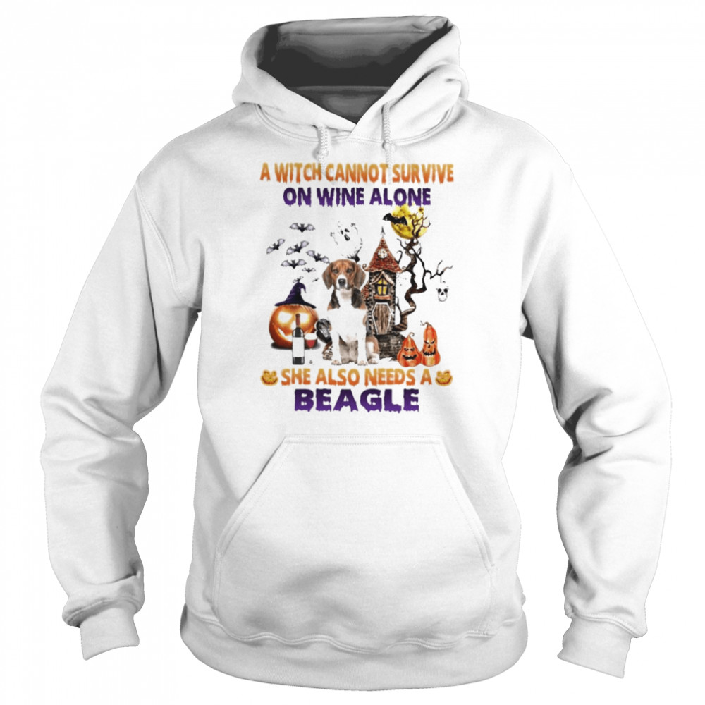 A Witch cannot survive on wine alone she also needs a White Beagle Halloween shirt Unisex Hoodie