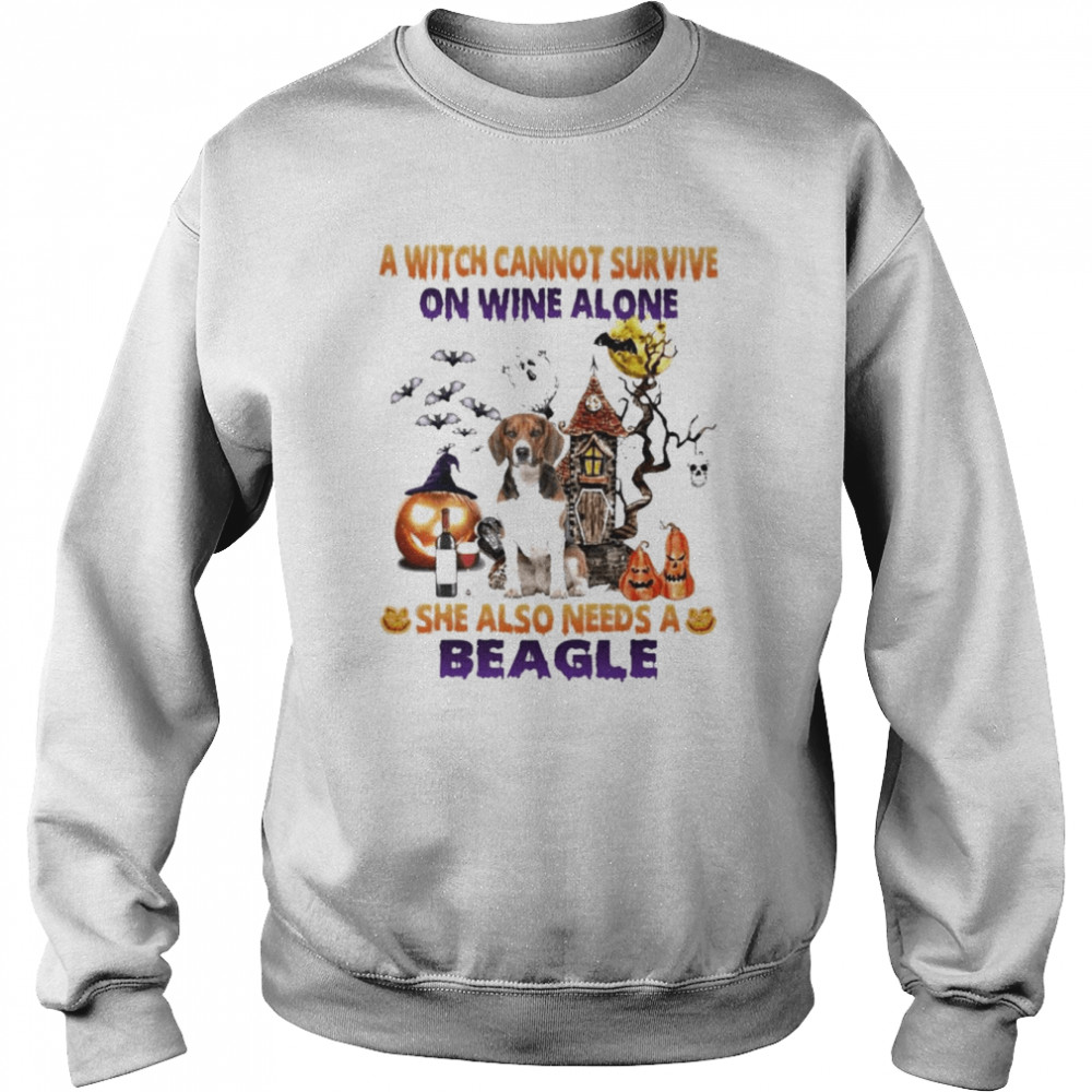 A Witch cannot survive on wine alone she also needs a White Beagle Halloween shirt Unisex Sweatshirt