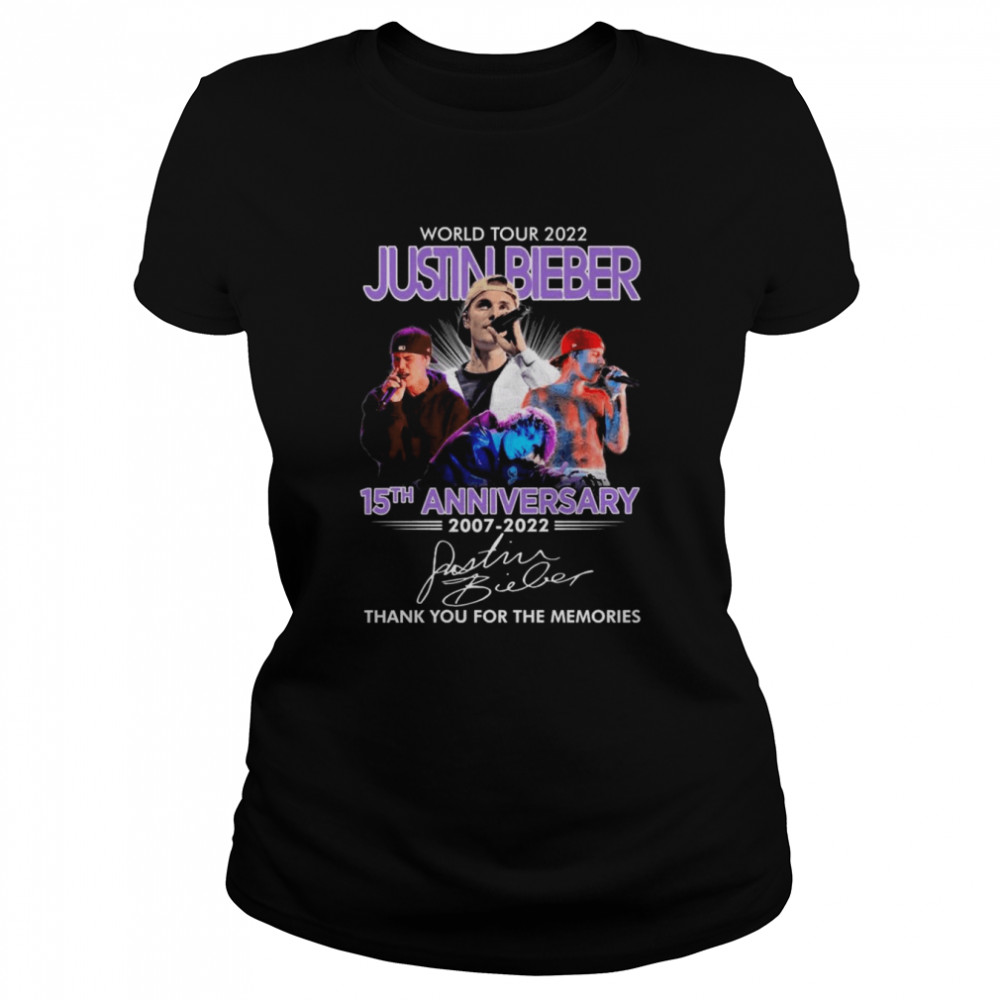 Justin Bieber World Tour 2022 15th Anniversary 2007-2022 Thank You For The Memories Signatures Classic Women's T-shirt