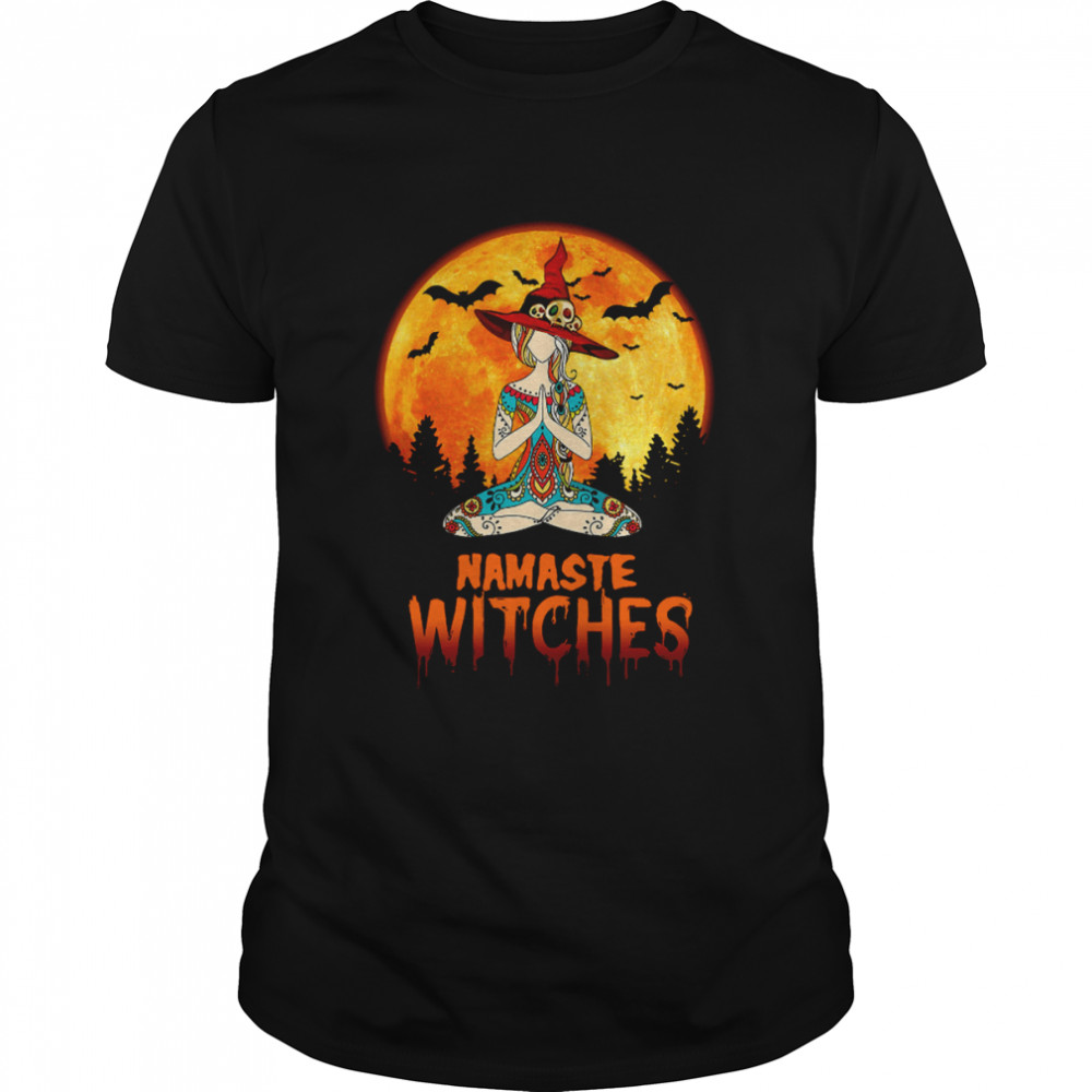 Namaste Witches Yoga Girl Full Moon Witch Yoga Meditation Halloween shirt Classic Men's T-shirt